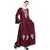 Embroidered Umbrella cut Nida abaya- Maroon-White